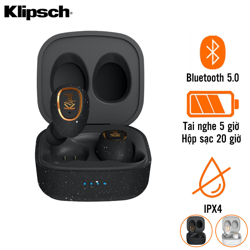 Tai Nghe Klipsch T2 True Wireless (Không Dây, Pin 32 Giờ, IPX4, Bluetooth 5.0)