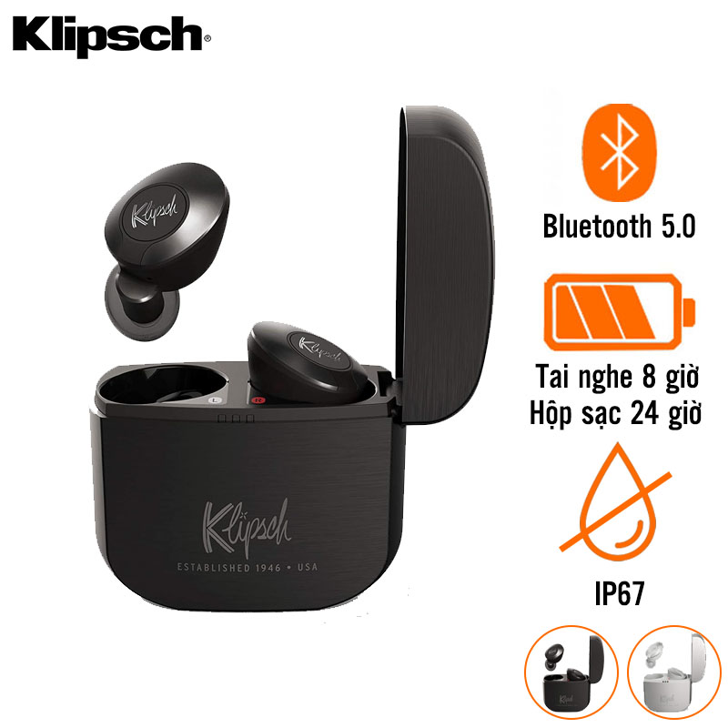 Tai Nghe Klipsch T5 II True Wireless (Không Dây, Pin 8 Giờ, IP67, Bluetooth 5.0)