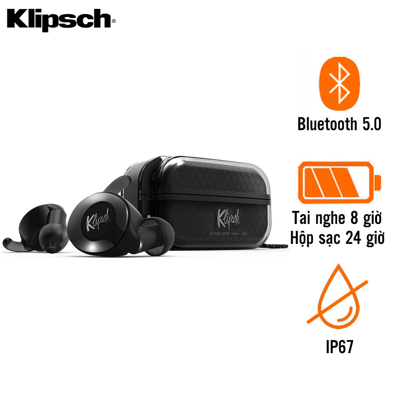 Tai Nghe Klipsch T5 II True Wireless Sport (Không Dây, Pin 8 Giờ, IP67, Bluetooth 5.0)