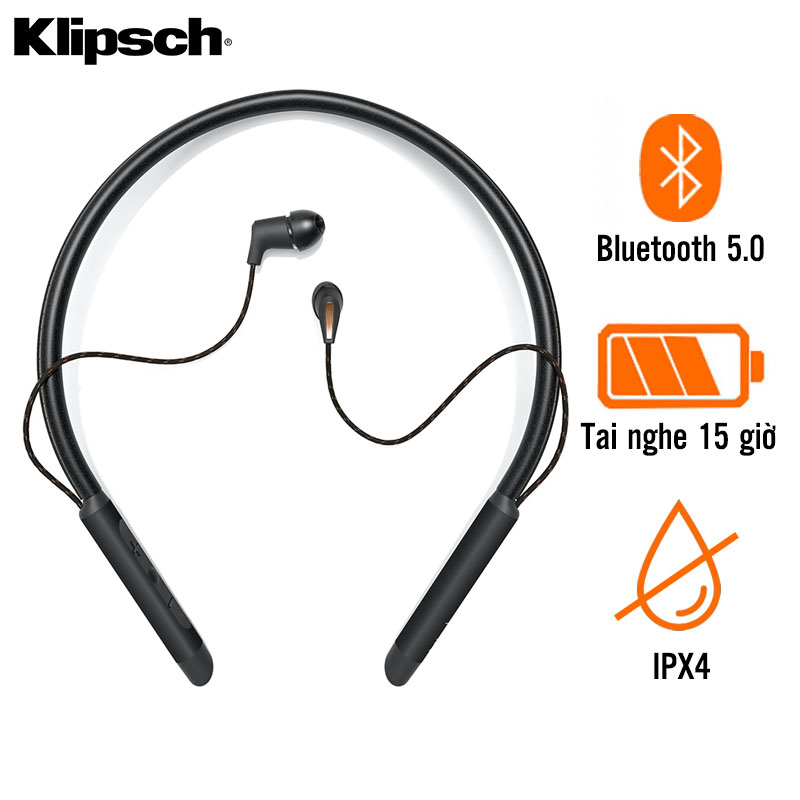 Tai Nghe Klipsch T5 Neckband (Không Dây, Pin 15 Giờ, IPX4, Bluetooth 5.0)