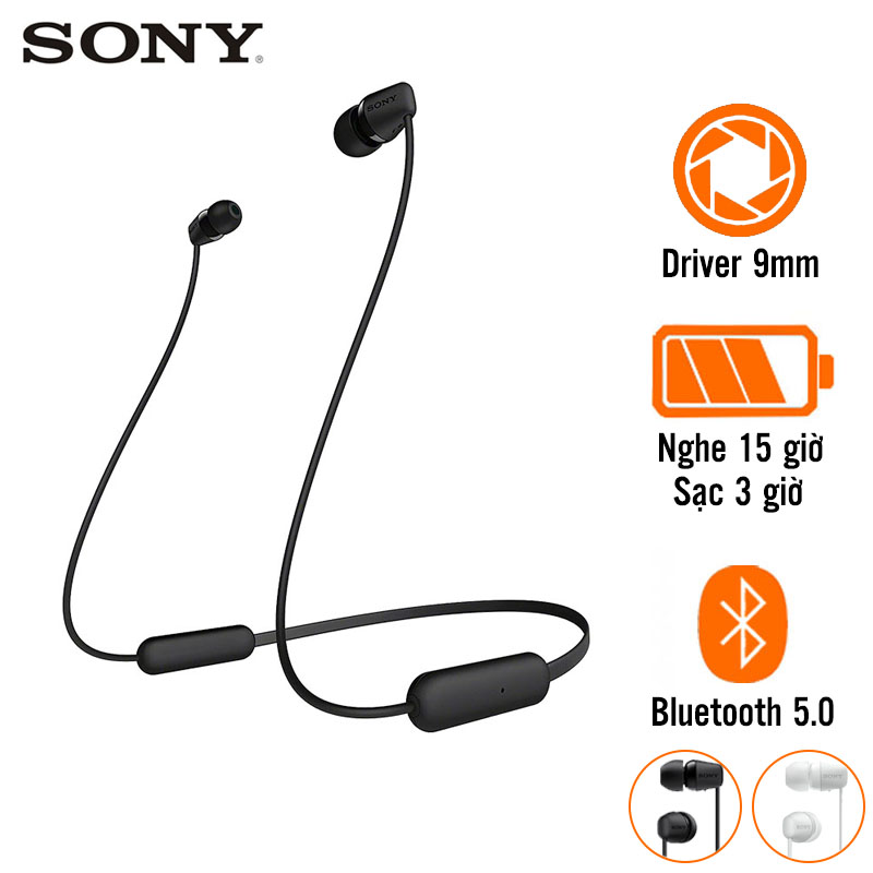 Tai Nghe Sony WI-C200 (Không Dây, Pin 15 Giờ, Bluetooth 5.0)
