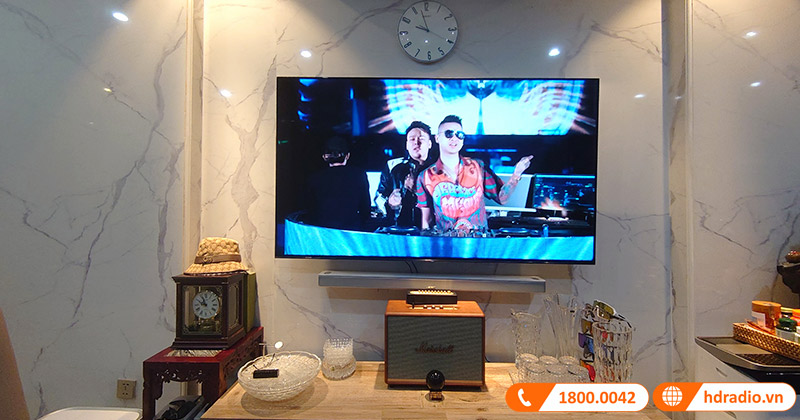 Lắp bộ loa soundbar Bose SB01 (Bose Smart 900, Bass Module 700) kết hợp cùng loa Marshall Woburn 2 và vang số chỉnh cơ Acnos Mi30 với tổng trị giá gần 60 triệu đồng cho anh Dũng ở Long Biên, Hà Nội