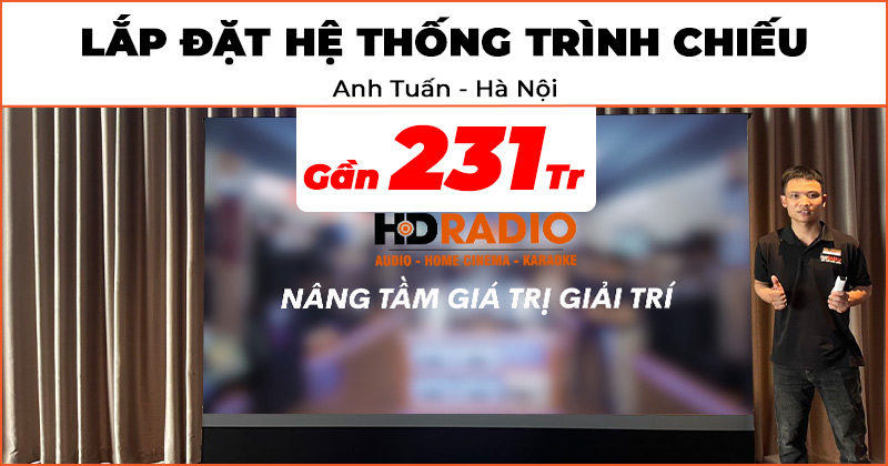 Lắp đặt hệ thống trình chiếu phục vụ mùa Euro trị giá gần 231 triệu đồng cho anh Tuấn ở Quận Tây Hồ, Hà Nội (Samsung LSP9T, Vividstorm VSDSTUST120H)