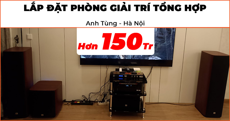 Lắp đặt phòng giải trí tổng hợp chất lượng trị giá hơn 150 triệu đồng cho anh Tùng ở Quận Cầu Giấy, Hà Nội (JBL Studio 698, studio 630, studio 660P, studio 625C, Denon AVC X4700H, JBL KX180A)