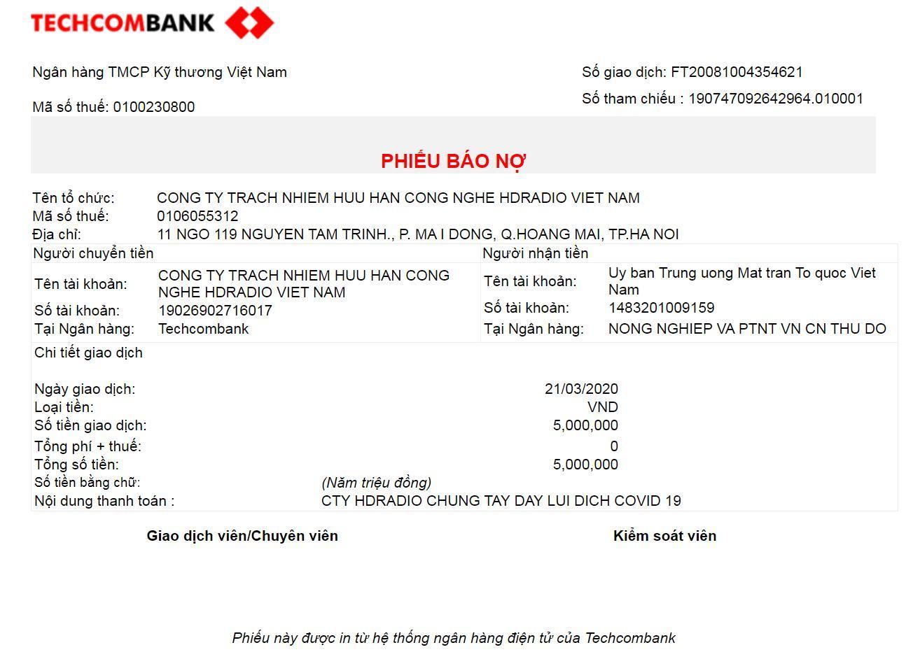 HDRadio ủng hộ phòng chống Covid19