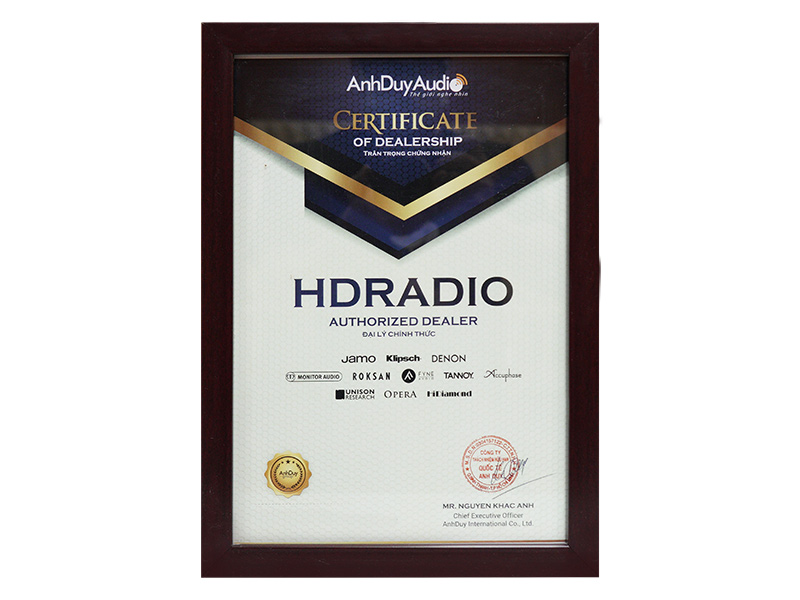 Chứng nhận Hdradio là đại lí phân phối chính hãng Denon