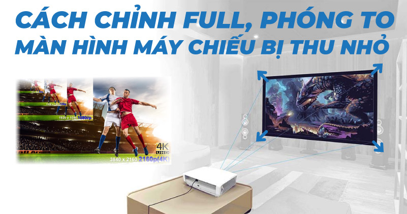 Cách chỉnh Full, phóng to màn hình máy chiếu bị thu nhỏ