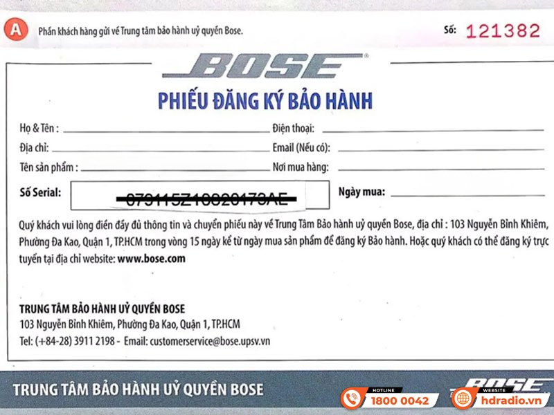 Phiếu đăng ký bảo hành Bose