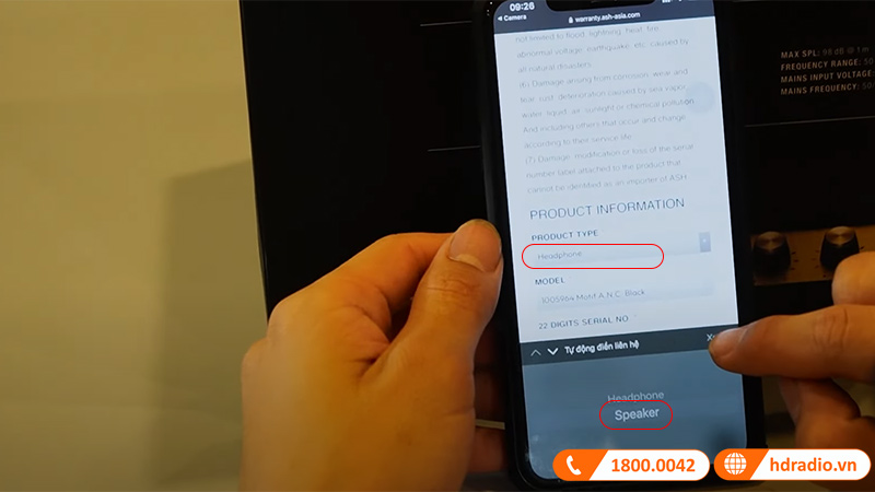 Trên trang kích hoạt bảo hành của hãng Marshall chọn kiểu sản phẩm