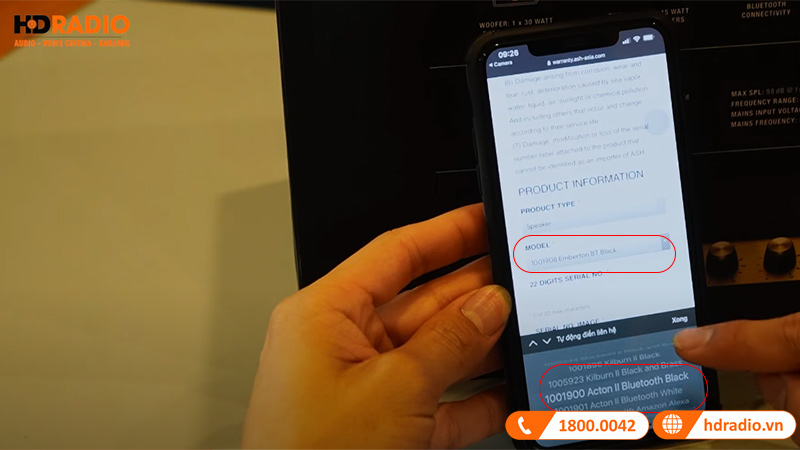 Trên trang kích hoạt bảo hành của hãng Marshall chọn model sản phẩm