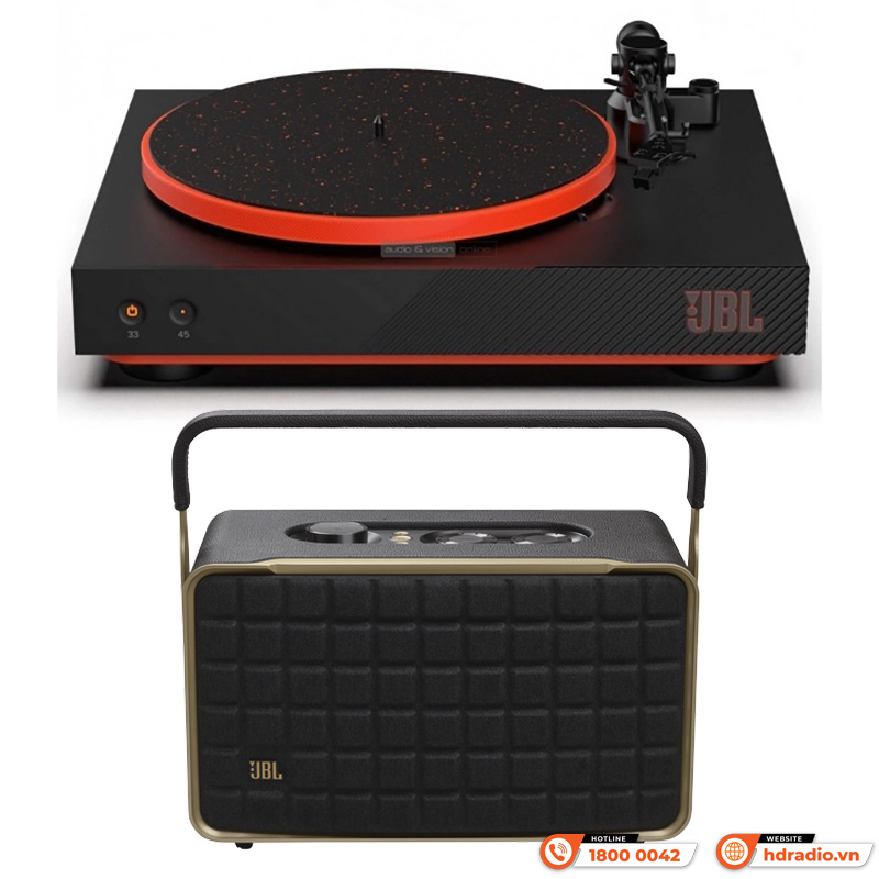 Combo nghe nhạc Đầu đĩa than JBL Spinner BT và Loa JBL Authentics 300