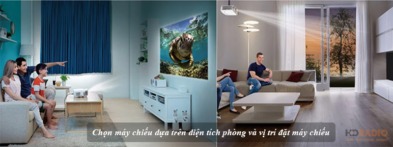 Chọn máy chiếu dựa trên diện tích phòng và vị trí đặt máy chiếu